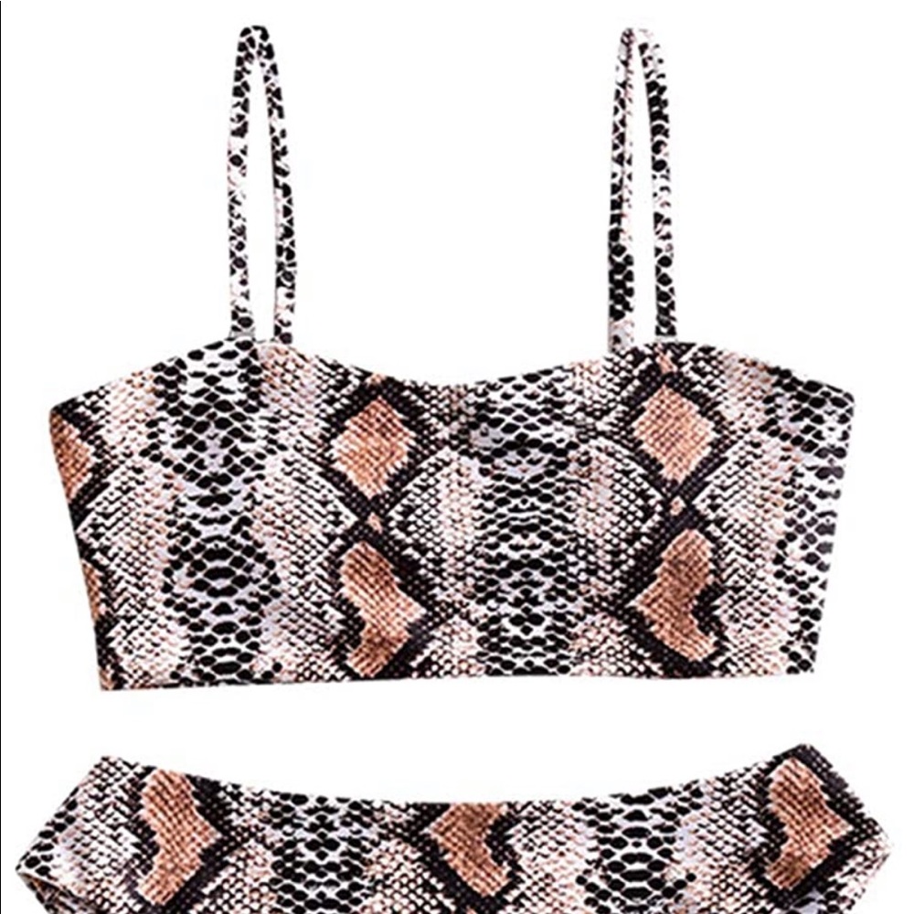 Leopard Print High Cut Two Piece Bandeau Bikini